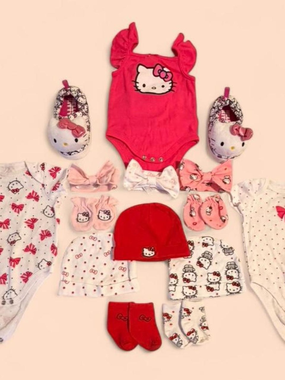 Hello Kitty Hot Pink Infant Onesie and Accessory Bundle